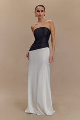 Serena Strapless Taffeta Maxi Dress - White/Black